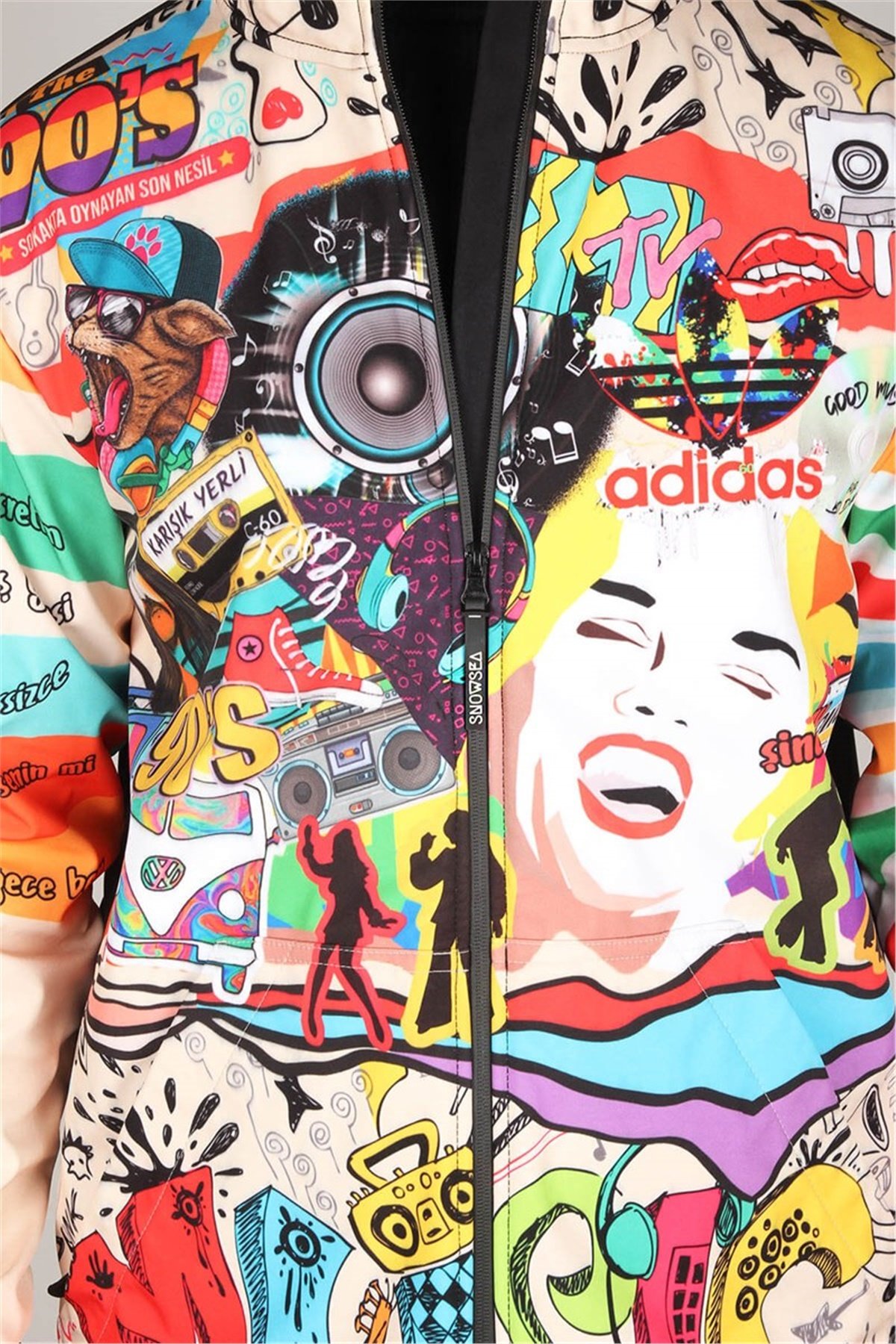 Doksanlar Temalı Outdoor Mont, Kayak ve Snowboard Montu Ön Fermuarlı