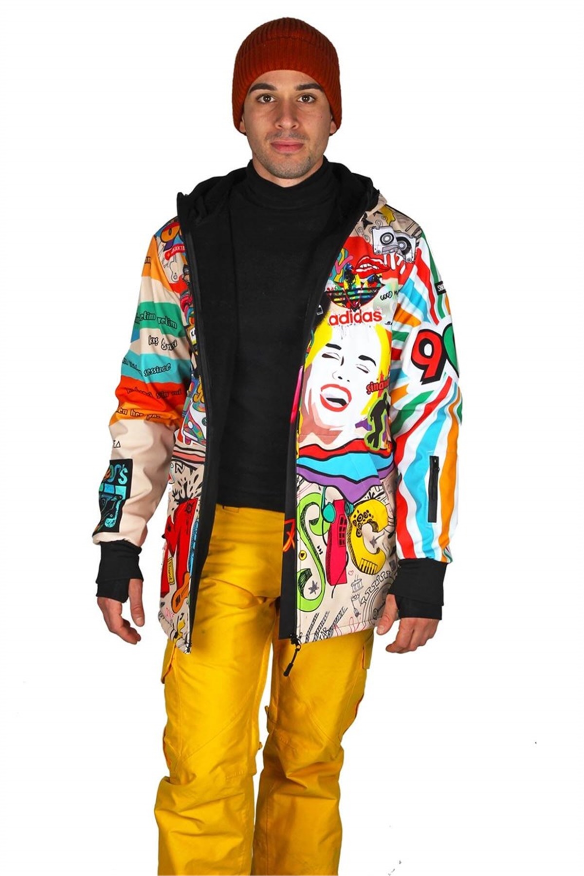 Doksanlar Temalı Outdoor Mont, Kayak ve Snowboard Montu Ön Fermuarlı