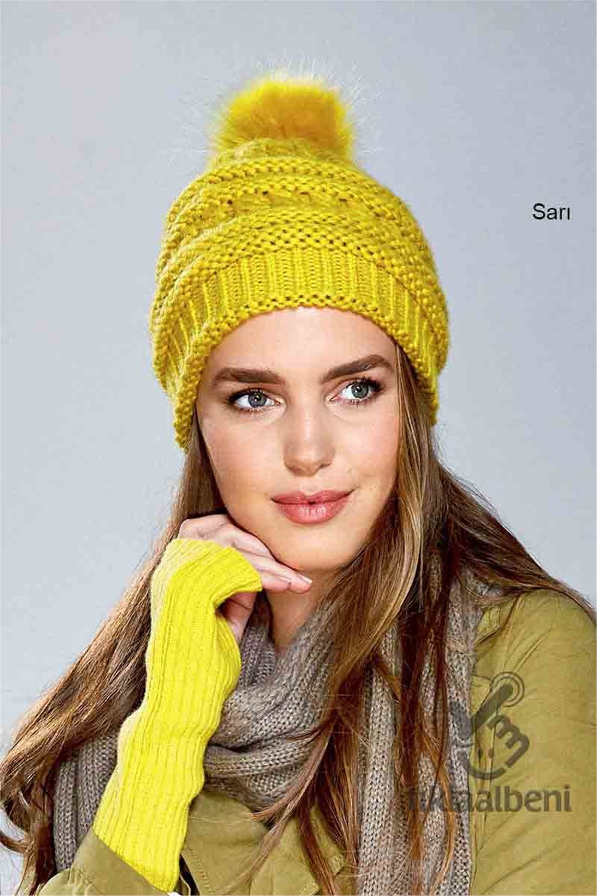 Çift Katlı Kürk Ponponlu Bayan Fox Bere - Fox 12358