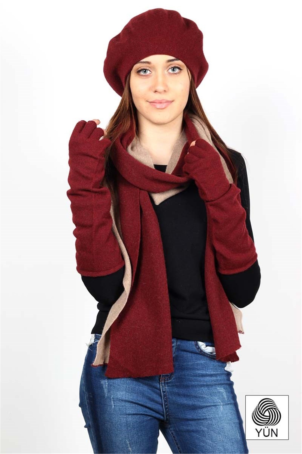 Elit 1. Kalite Kadın Yün Atkı Bere Eldiven Takımı S13080