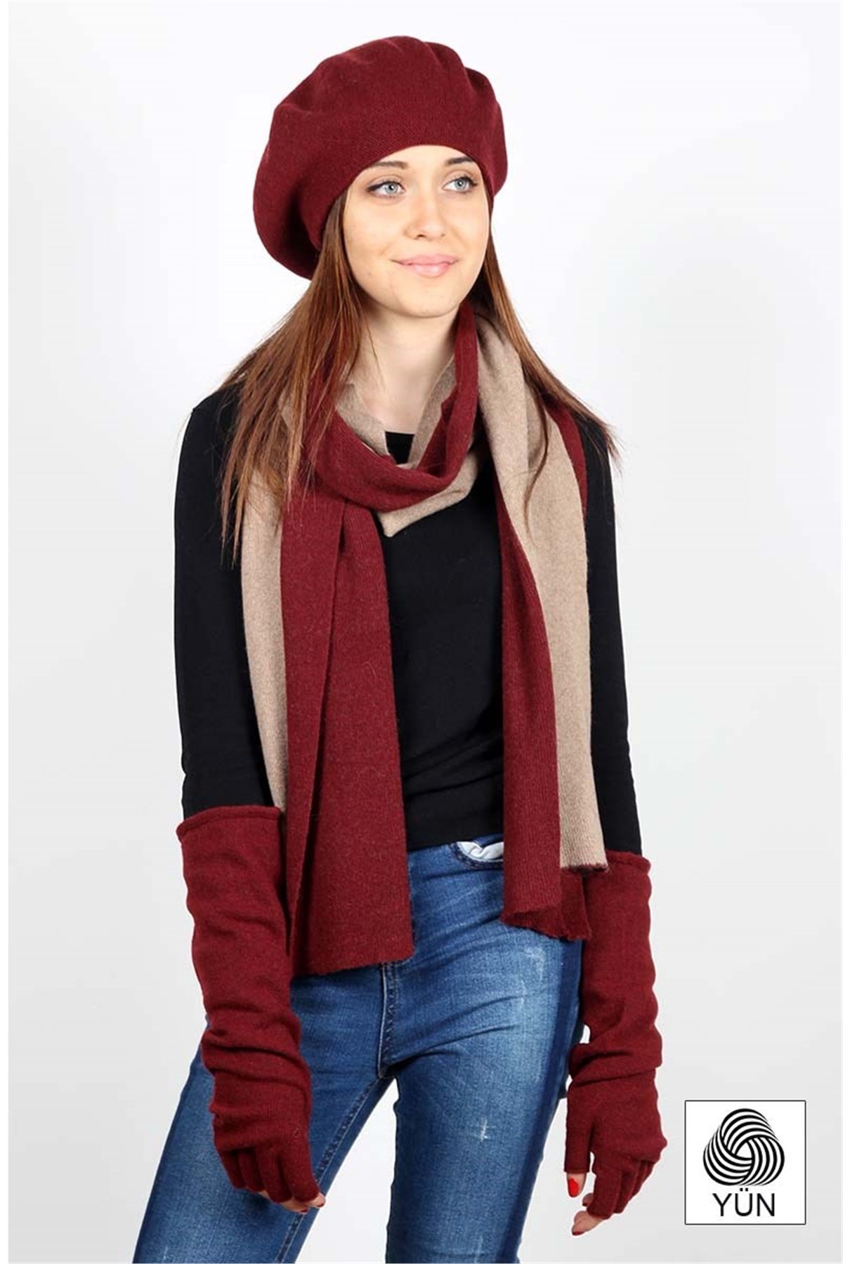 Elit 1. Kalite Kadın Yün Atkı Bere Eldiven Takımı S13080