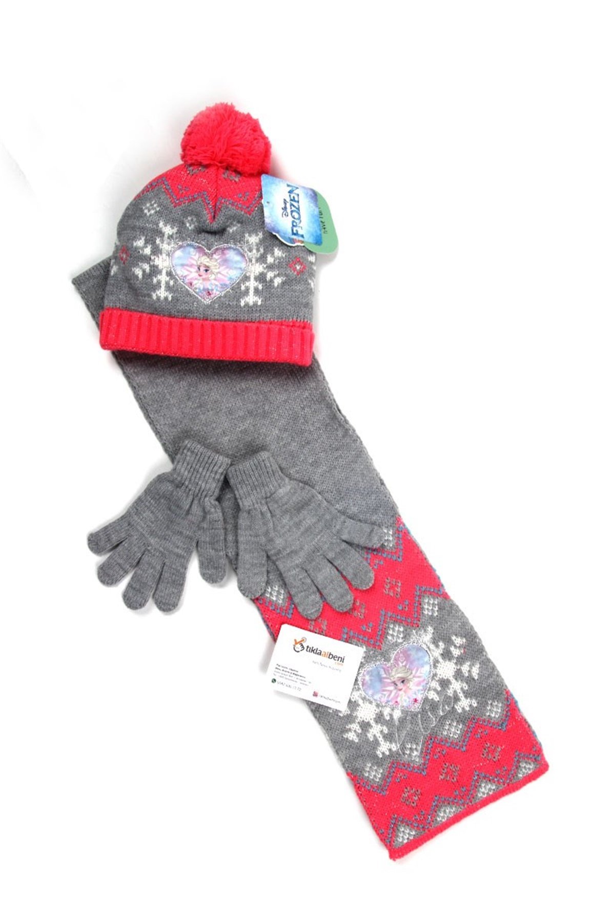 Elsalı Kız Çocuk Atkı Bere Eldiven Takımı 15106 - Koyu Pembe