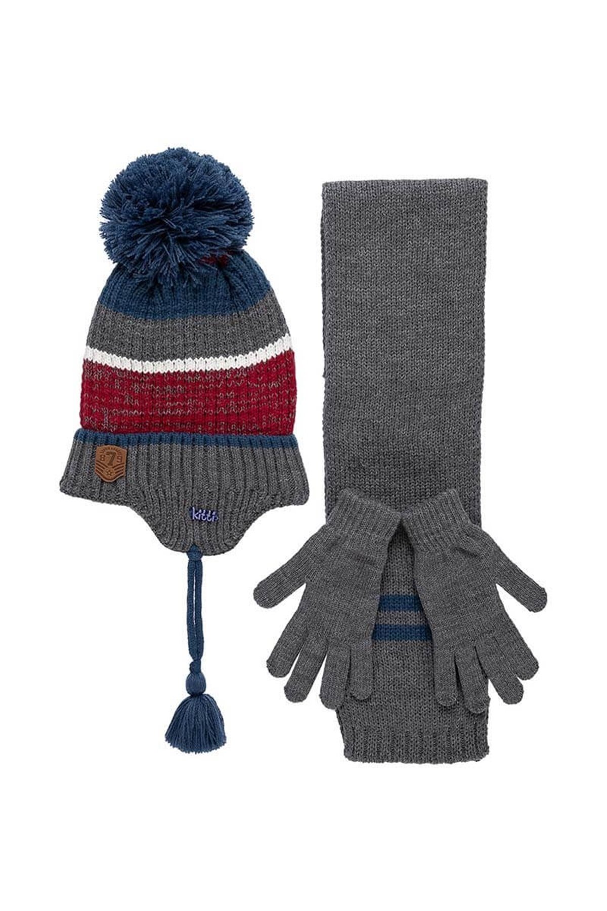 Erkek Çocuk Atkı Bere Eldiven Gri - K9947