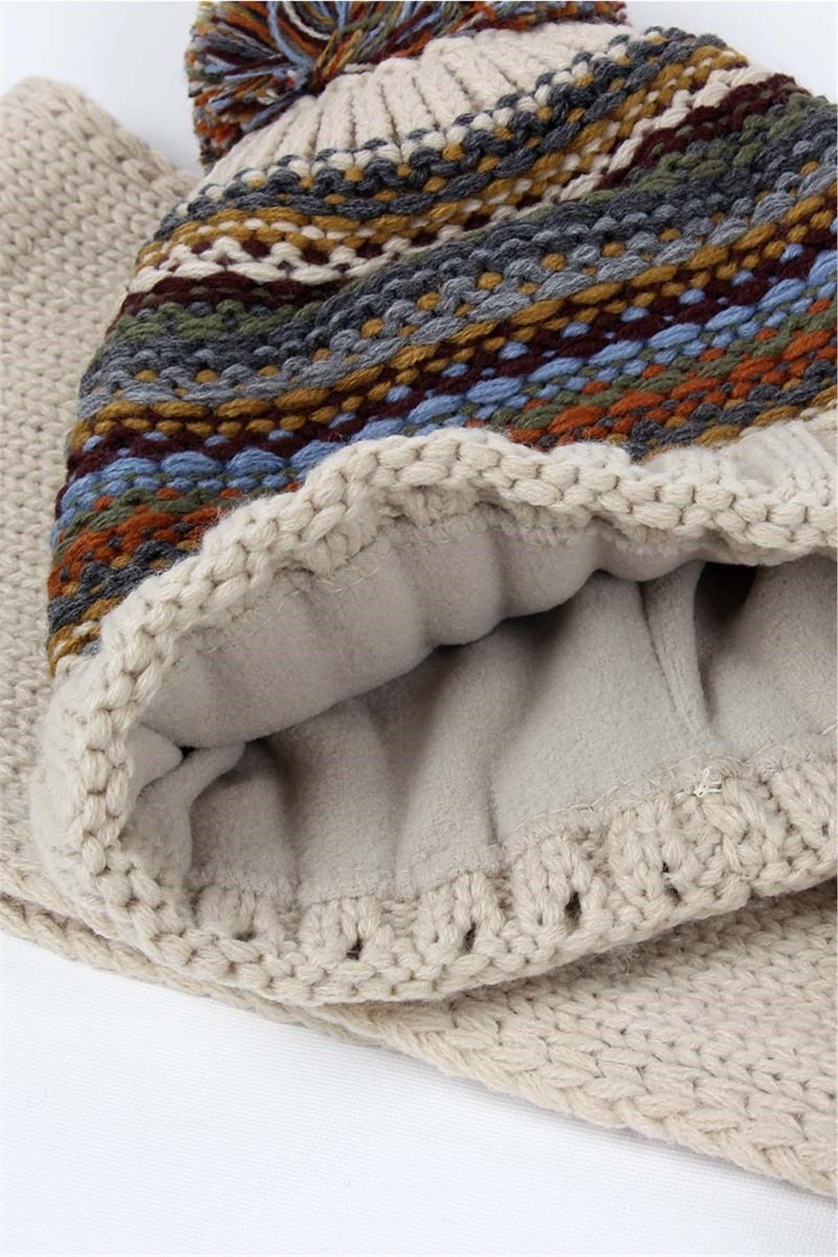 Erkek Çocuk Atkı Bere Eldiven Takımı - 8 /12 Yaş, Bej