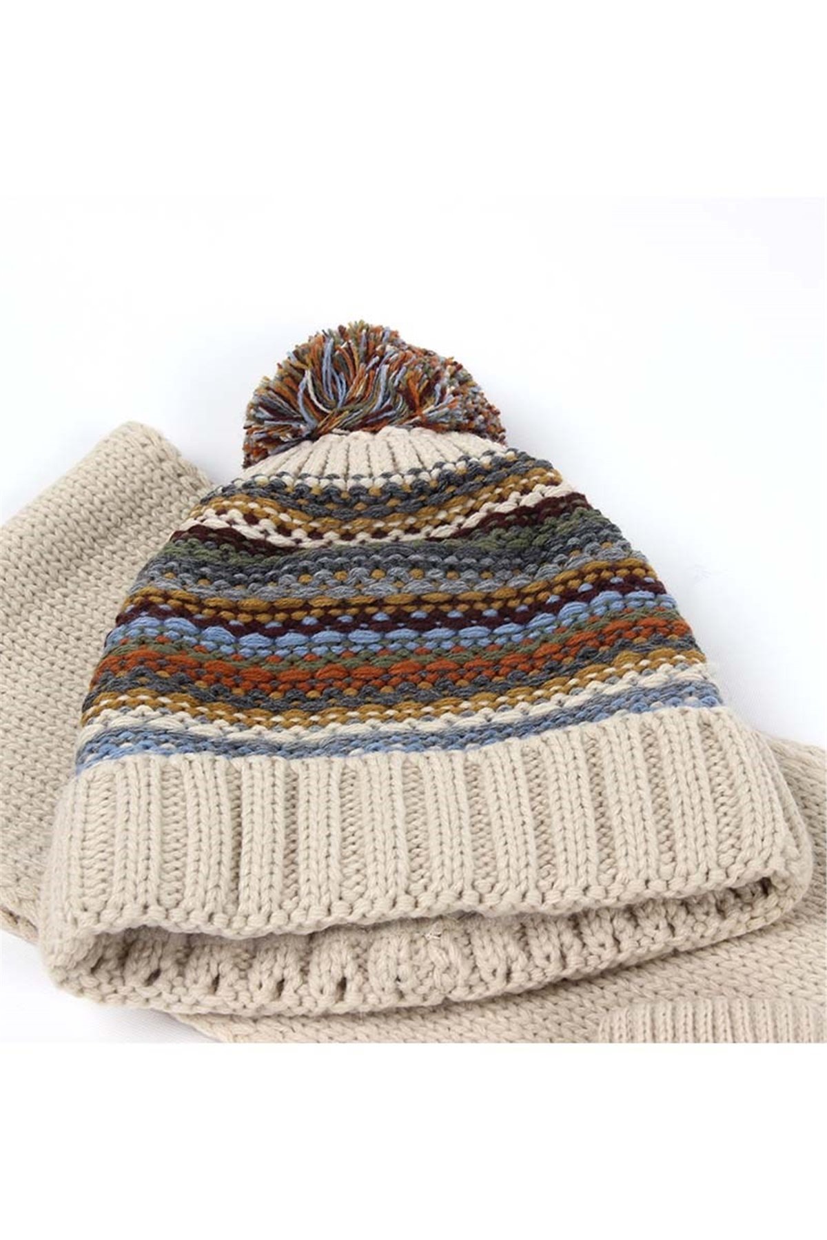 Erkek Çocuk Atkı Bere Eldiven Takımı - 8 /12 Yaş, Bej