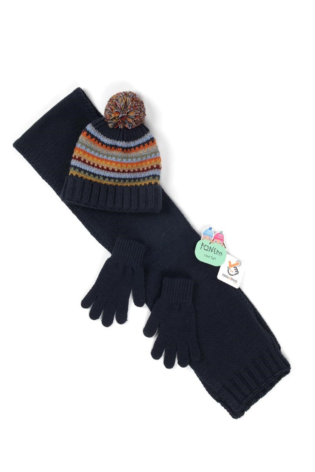 Erkek Çocuk Atkı Bere Eldiven Takımı - 8 /12 Yaş, Lacivert