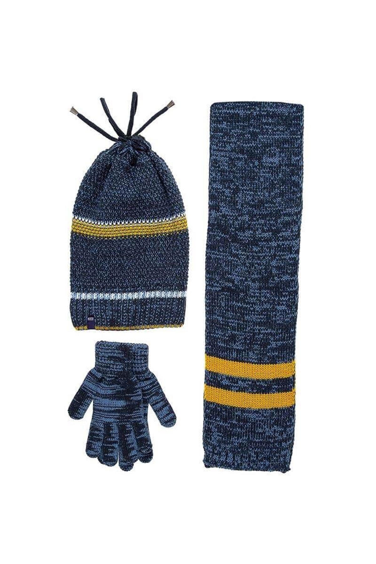 Erkek Çocuk Atkı Bere Eldiven Takımı Lacivert  9-15 Yaş - K9969