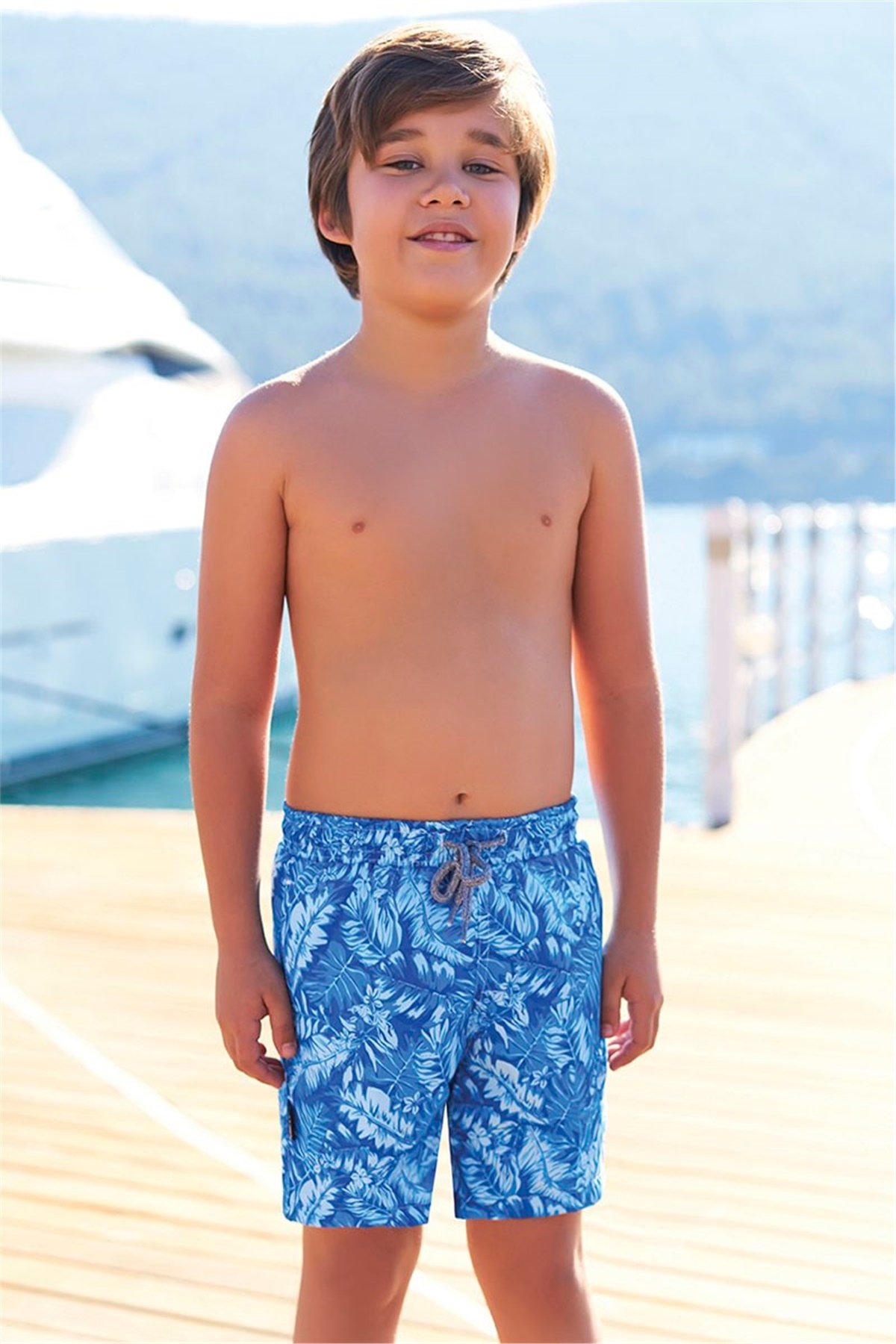 Erkek Çocuk Belden Bağlamalı Havuz Şortu G1194 - Mavi 