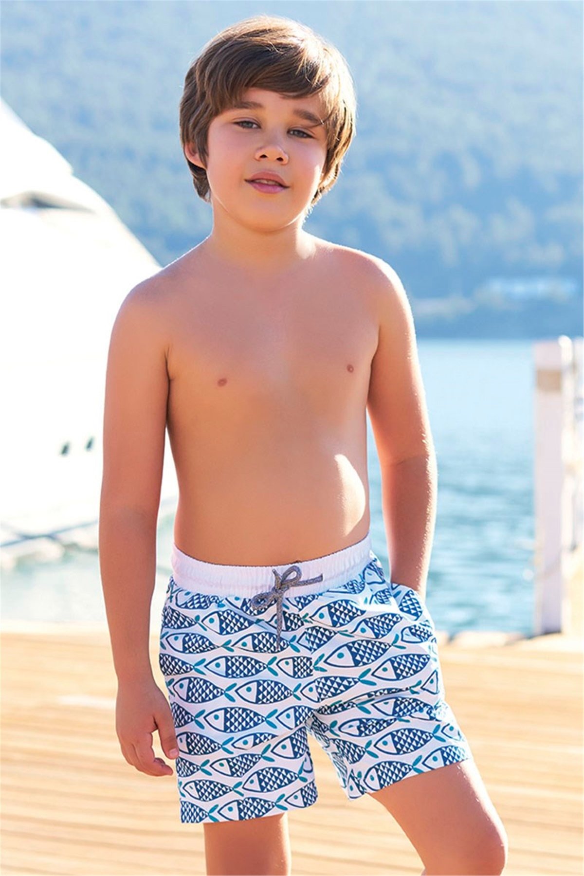 Erkek Çocuk Beyaz Havuz Şortu G1136