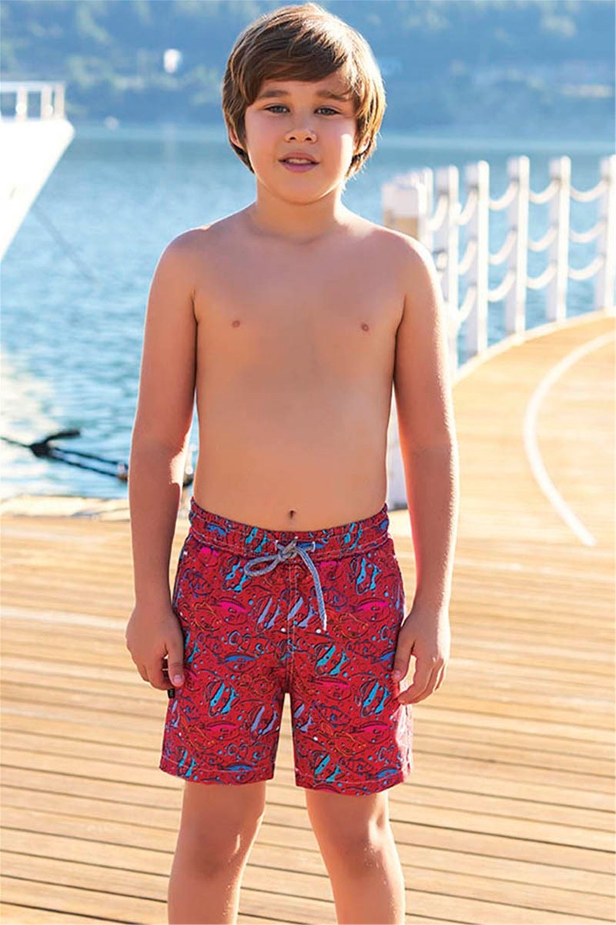 Erkek Çocuk Kırmızı Deniz Şortu G1028