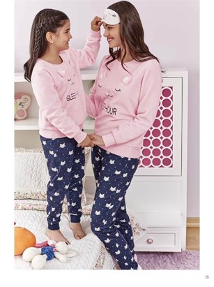 Eros ESK 20601 Polarlı Kedi Desenli Çocuk Pijama Takımı