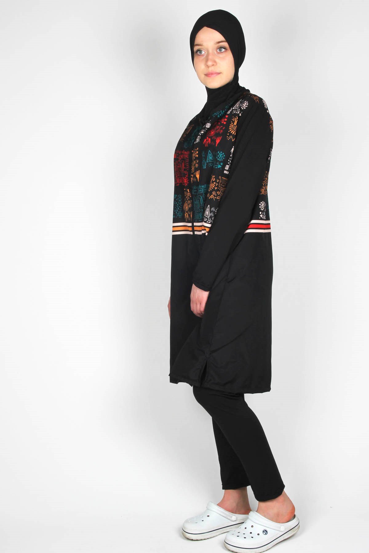 Eskiz Serisi Eşarplı Fermuarlı Tesettür Mayo, / Sealife SL1010