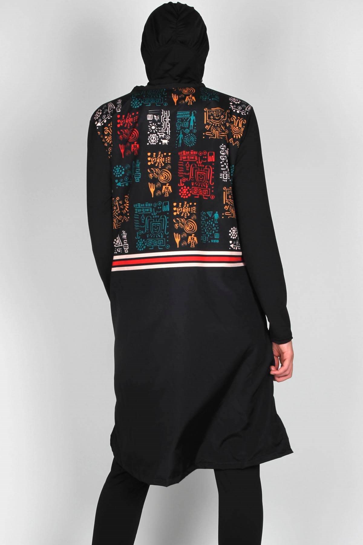 Eskiz Serisi Eşarplı Fermuarlı Tesettür Mayo, / Sealife SL1010