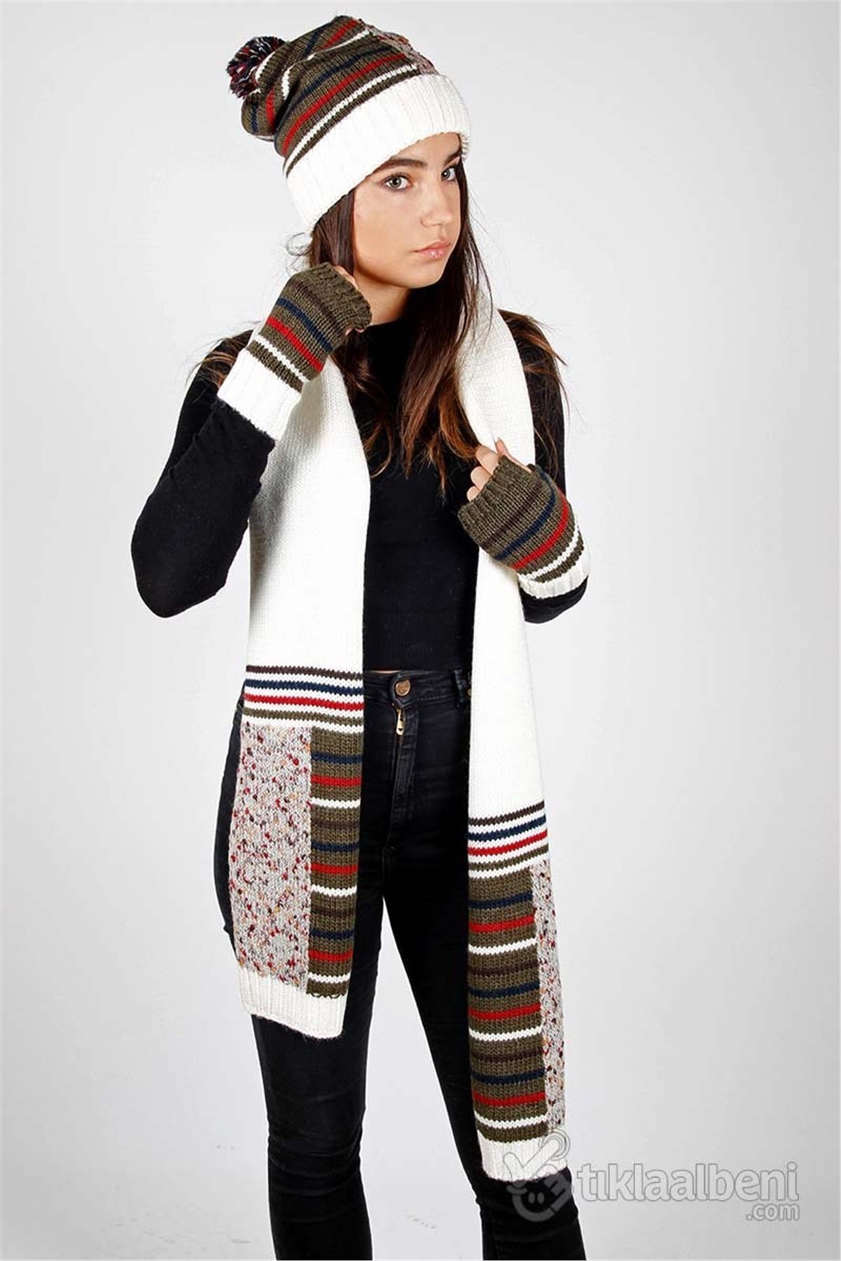 Fonem 13062-3 İsabelle Bayan Atkı Bere Eldiven Takımı  - Ekru