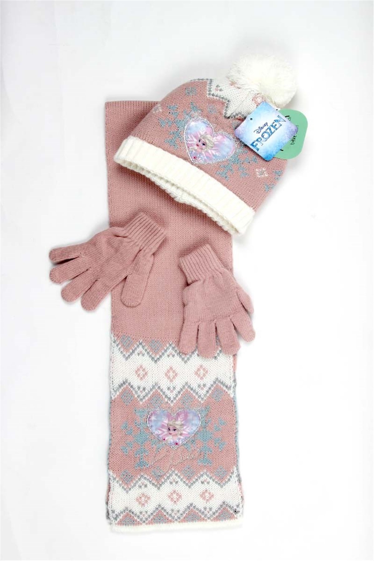 Frozen Elsa  Kız Çocuk Atkı Bere Eldiven Takımı 15106 - Ekru 