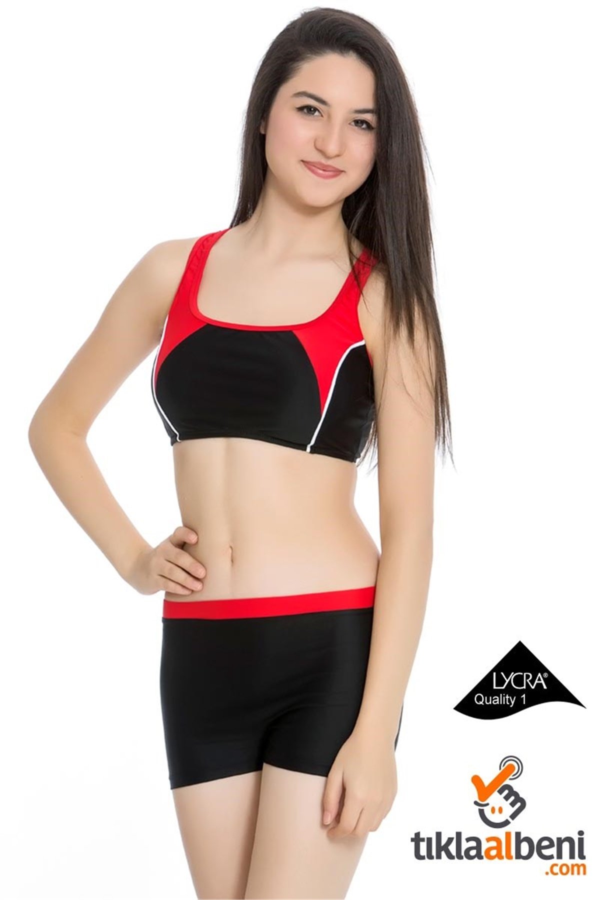 Yüzücü Mayo, Genç Kız Full Lycra İki Parça 307920-02 - Siyah