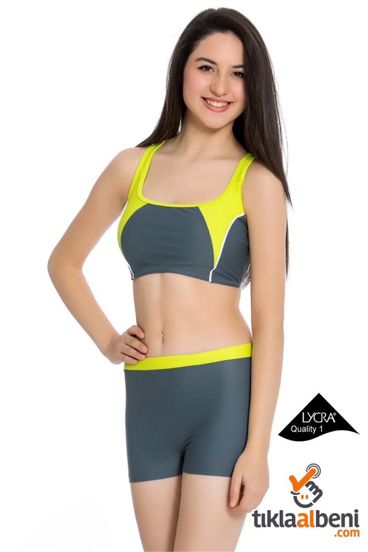 Yüzücü Mayo, Genç Kız Full Lycra İki Parça Yüzücü Mayo 307920-02 - Antrasit