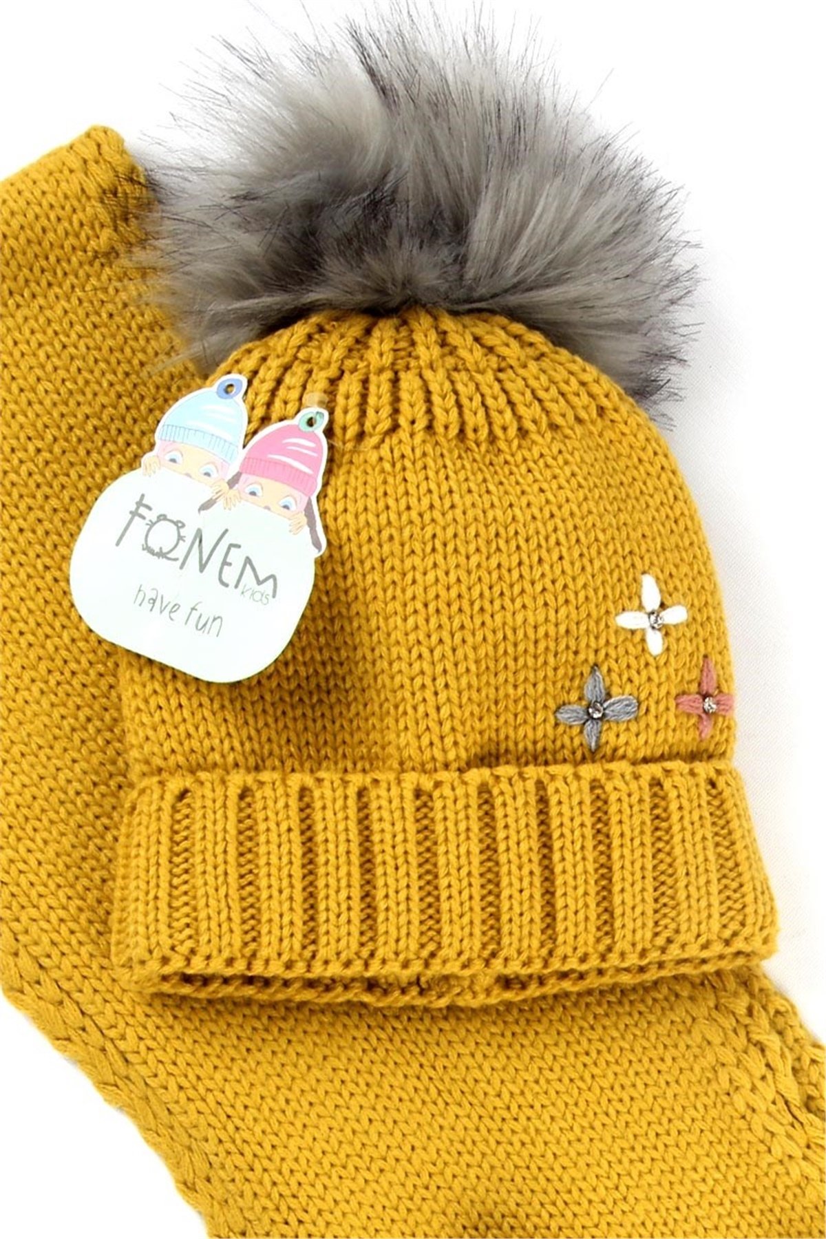 Helena Kız Çocuk Atkı Bere Eldiven Takımı, Hardal 4 / 7 Yaş