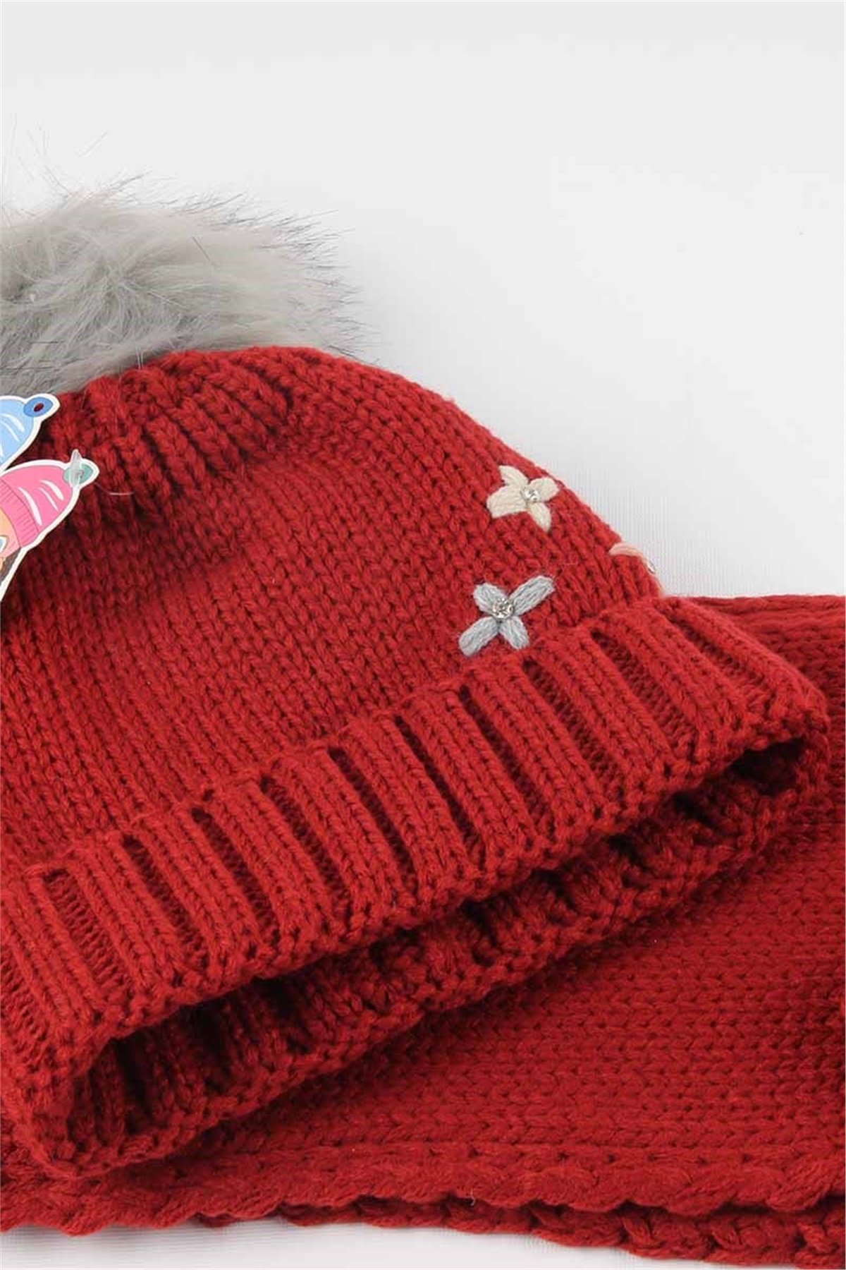 Helena Kız Çocuk Atkı Bere Eldiven Takımı, Kırmızı 4 / 7 Yaş