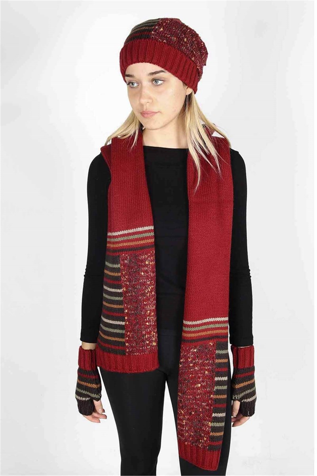 Isabelle Kırmızı Bayan Atkı Bere Eldiven Takımı