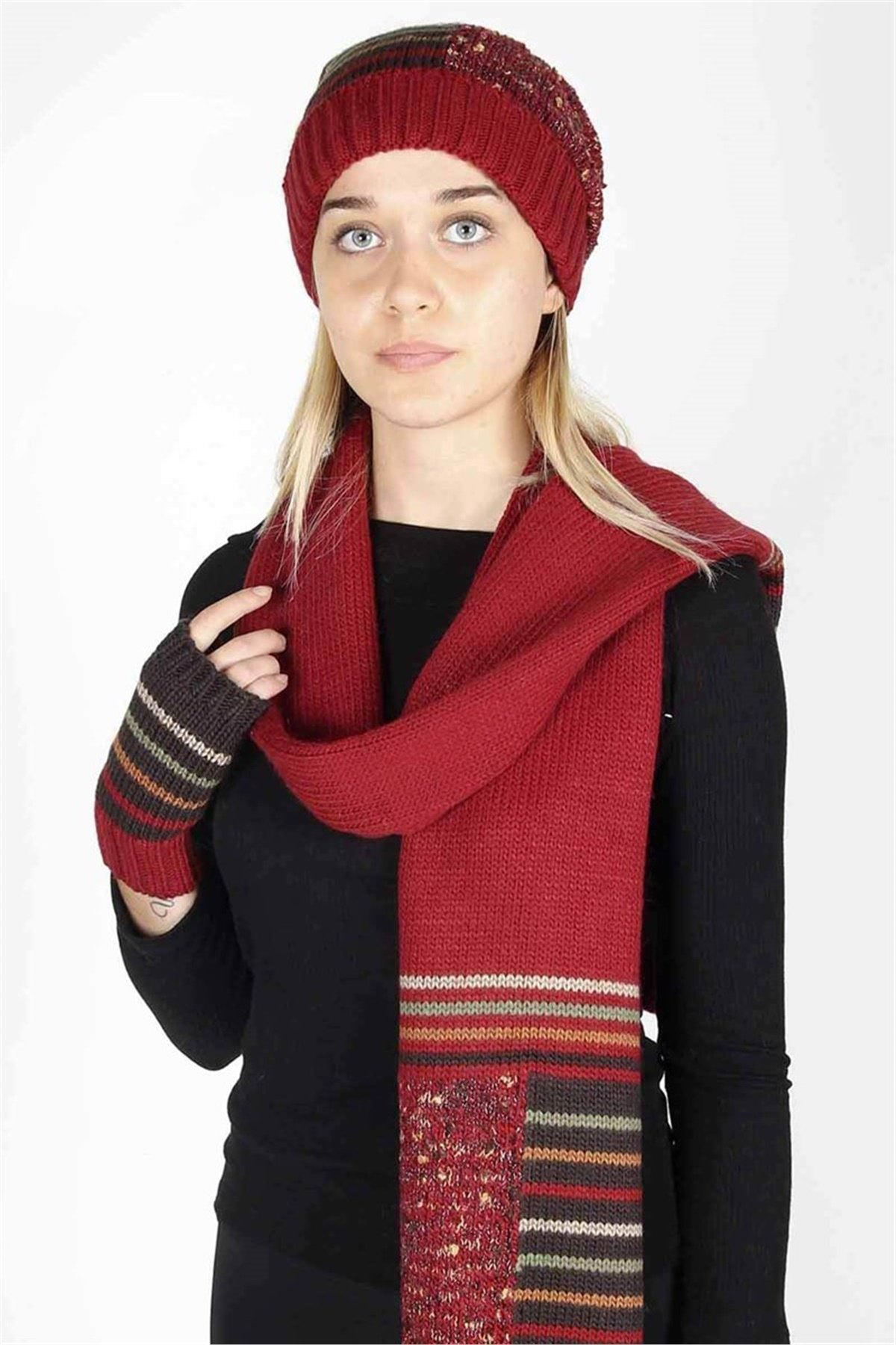 Isabelle Kırmızı Bayan Atkı Bere Eldiven Takımı