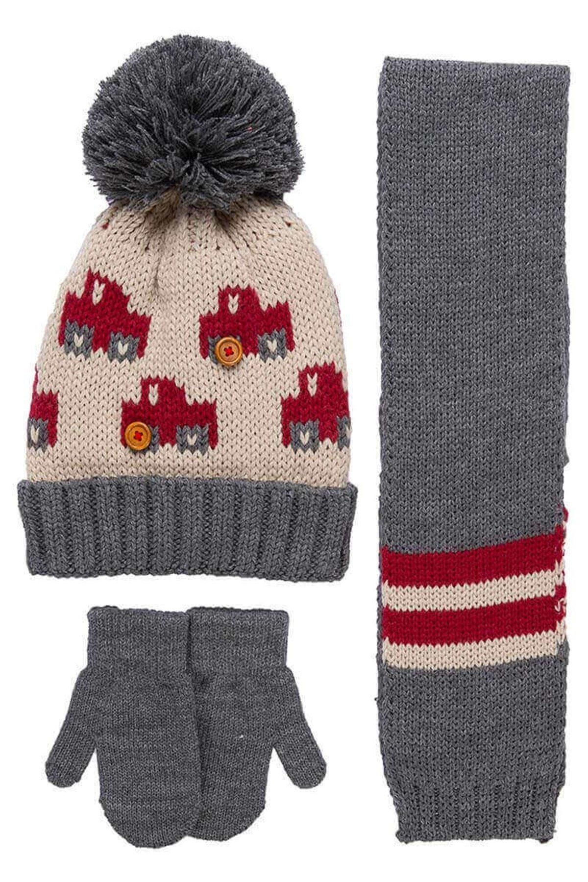 John Erkek Çocuk Atkı Bere Eldiven Takımı K9925 - Gri