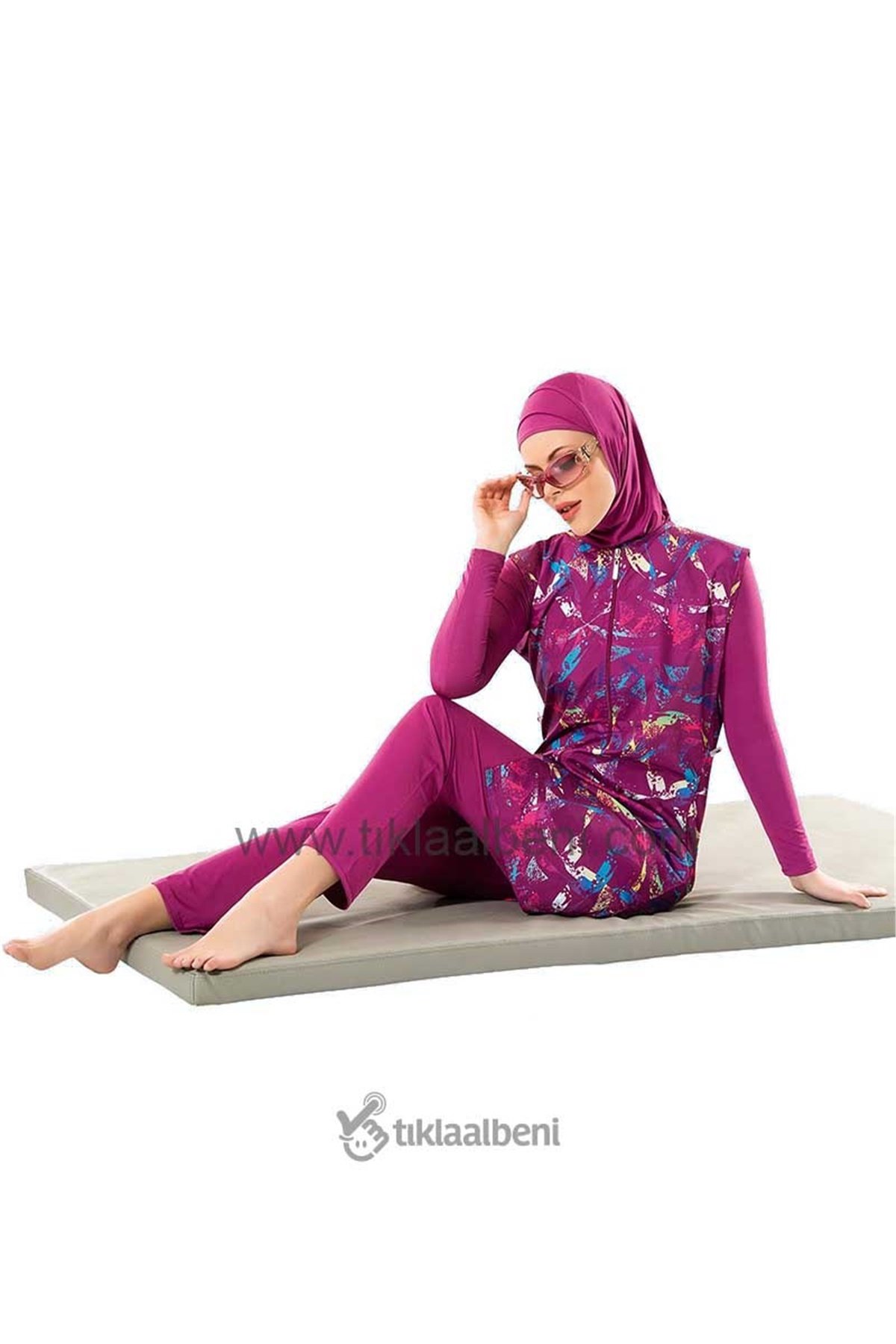 Kapalı Mayo, Yelekli Tesettür Mayo Pastel 70790 Fuşya