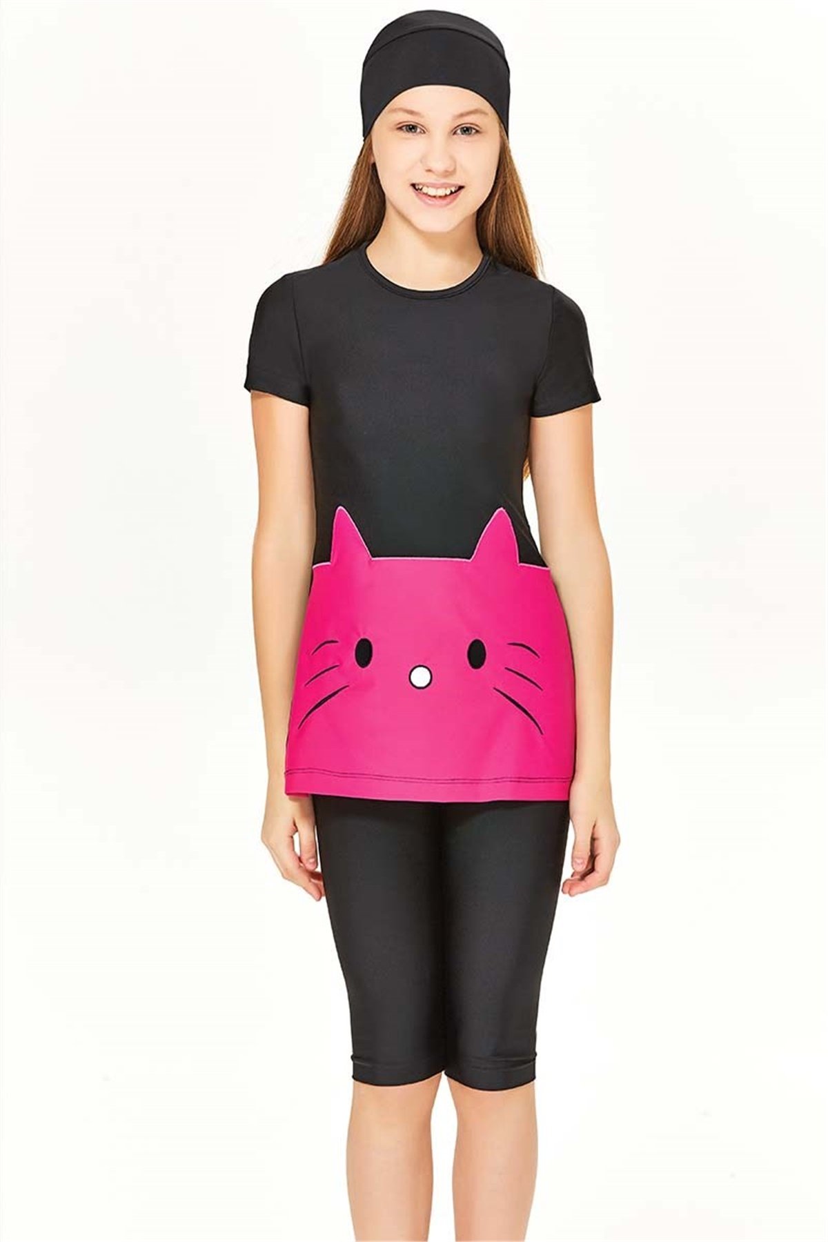 Kedili Kız Çocuk Yarım Kapalı Mayo Adasea 1505035 Siyah