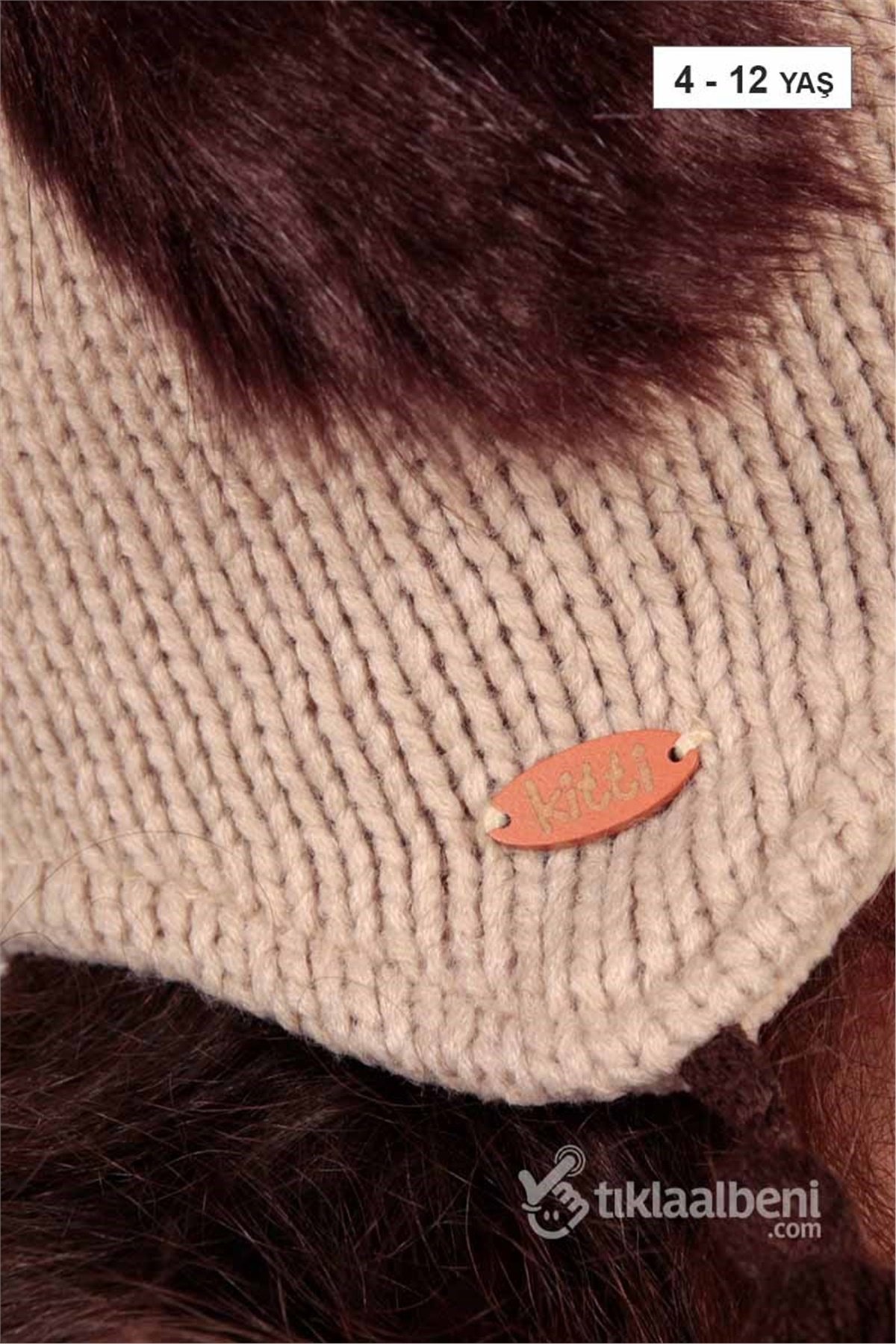 Kitti Kız Çocuk Kulaklı Bere, İçi Polar Çocuk Bere KTY-6814 Bej