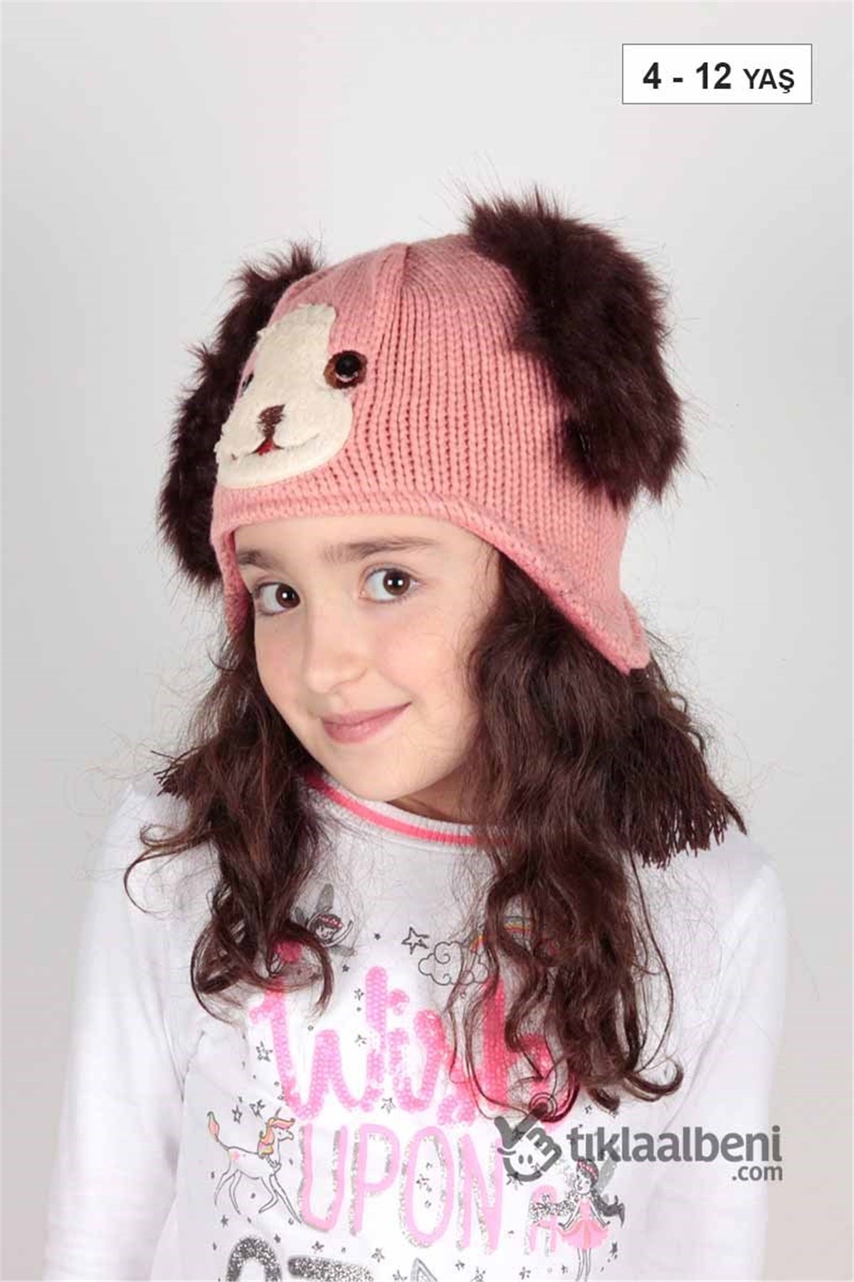 Kitti Kız Çocuk Kulaklı Bere, İçi Polar Çocuk Bere KTY-6814 Gül Kurusu