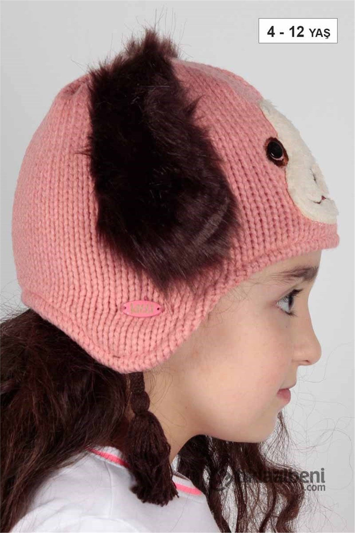 Kitti Kız Çocuk Kulaklı Bere, İçi Polar Çocuk Bere KTY-6814 Gül Kurusu