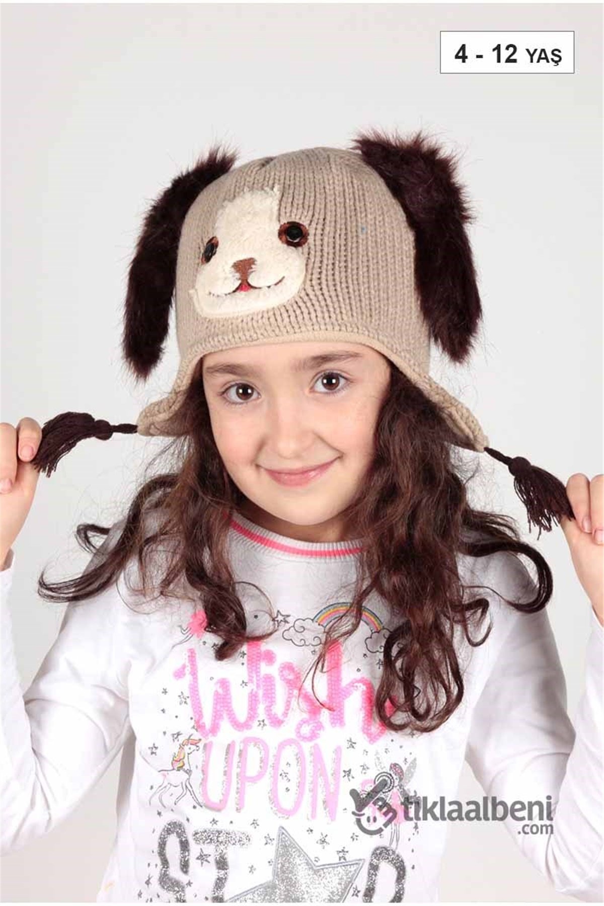 Kitti Kız Çocuk Kulaklı Bere, İçi Polar Çocuk Bere KTY-6814 Bej