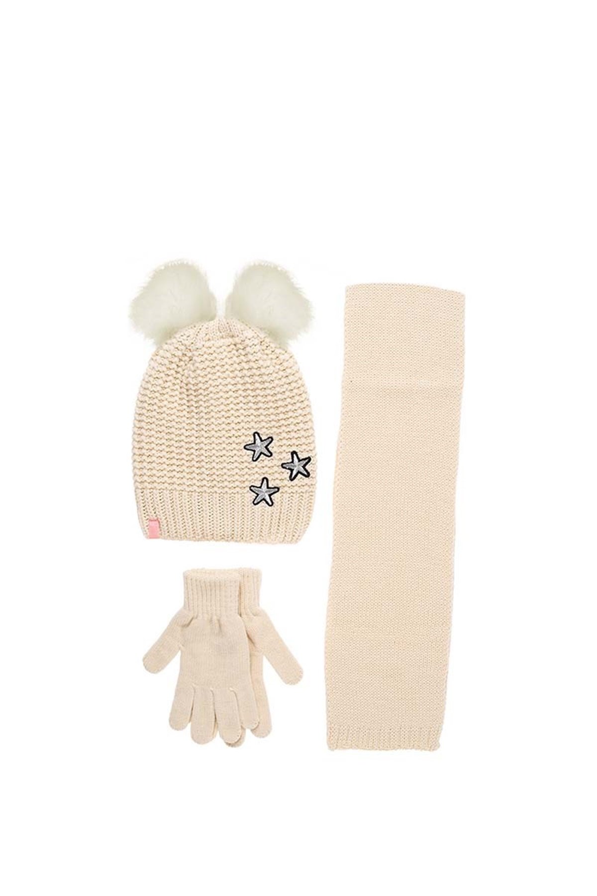 Kız Çocuk Atkı Bere Eldiven Takımı Bej - K9960