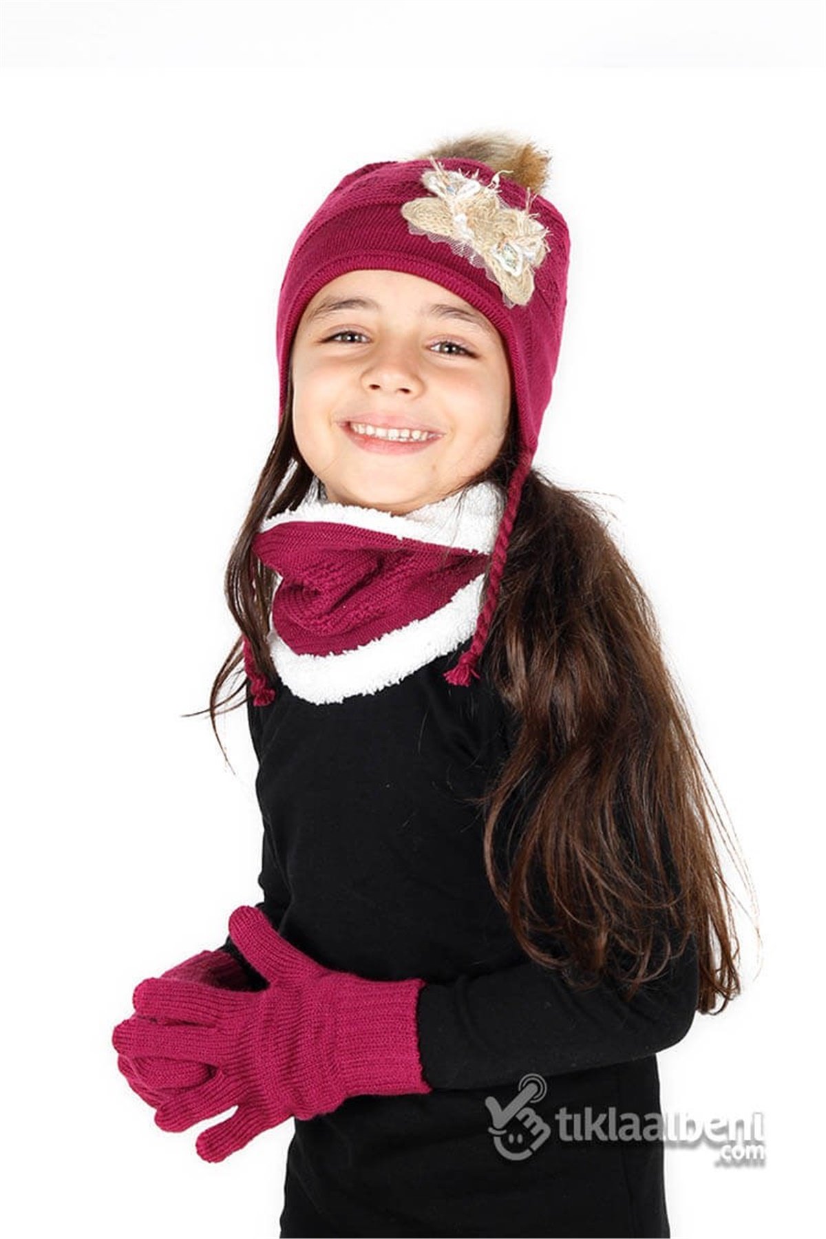 Kız Çocuk Bere Boyunluk Eldiven Takım - SV-51210-1