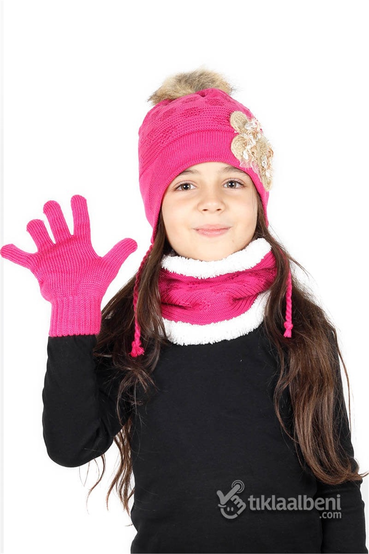 Kız Çocuk Bere Boyunluk Eldiven Takım - SV-51210