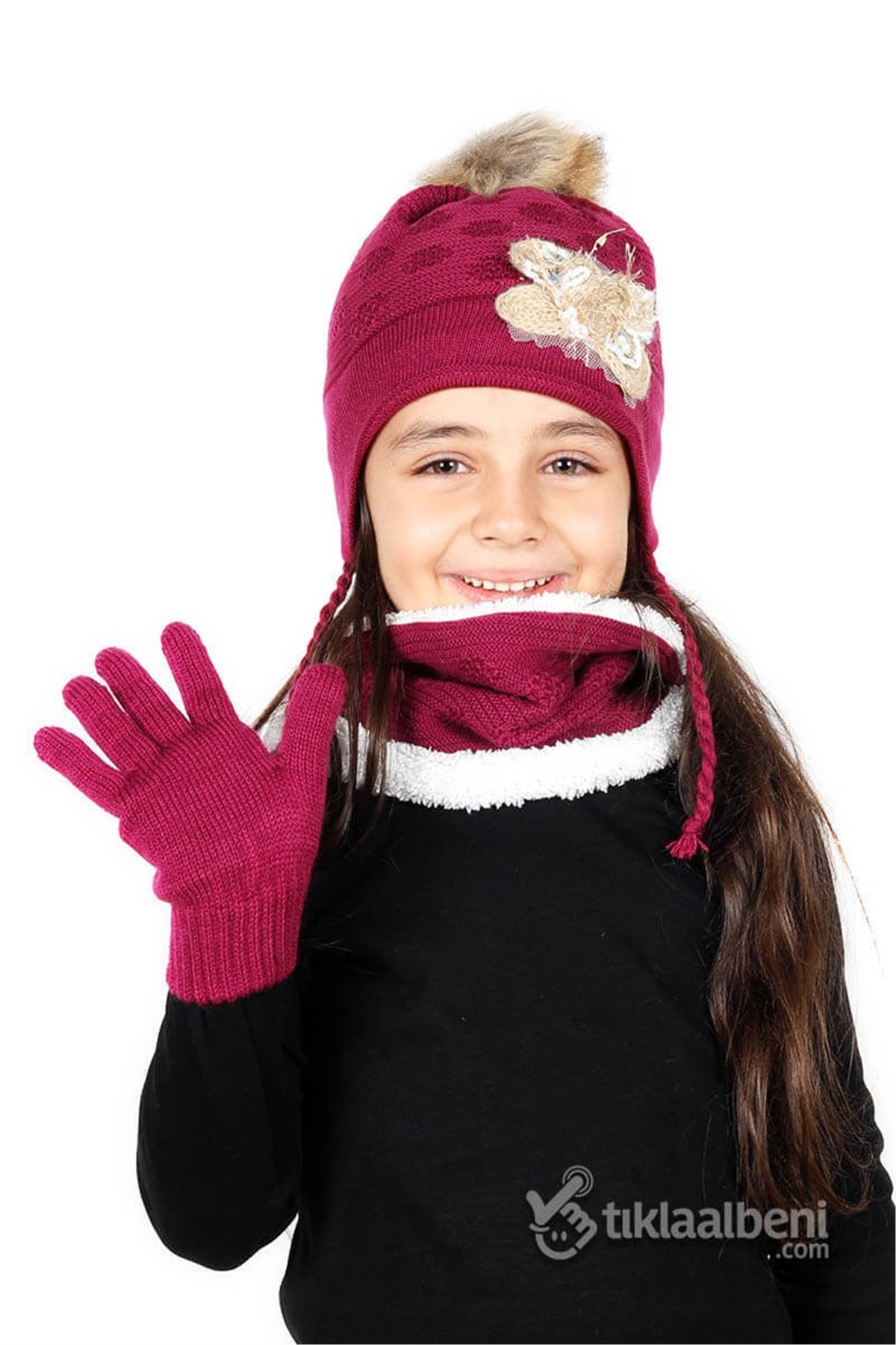 Kız Çocuk Bere Boyunluk Eldiven Takım - SV-51210-1