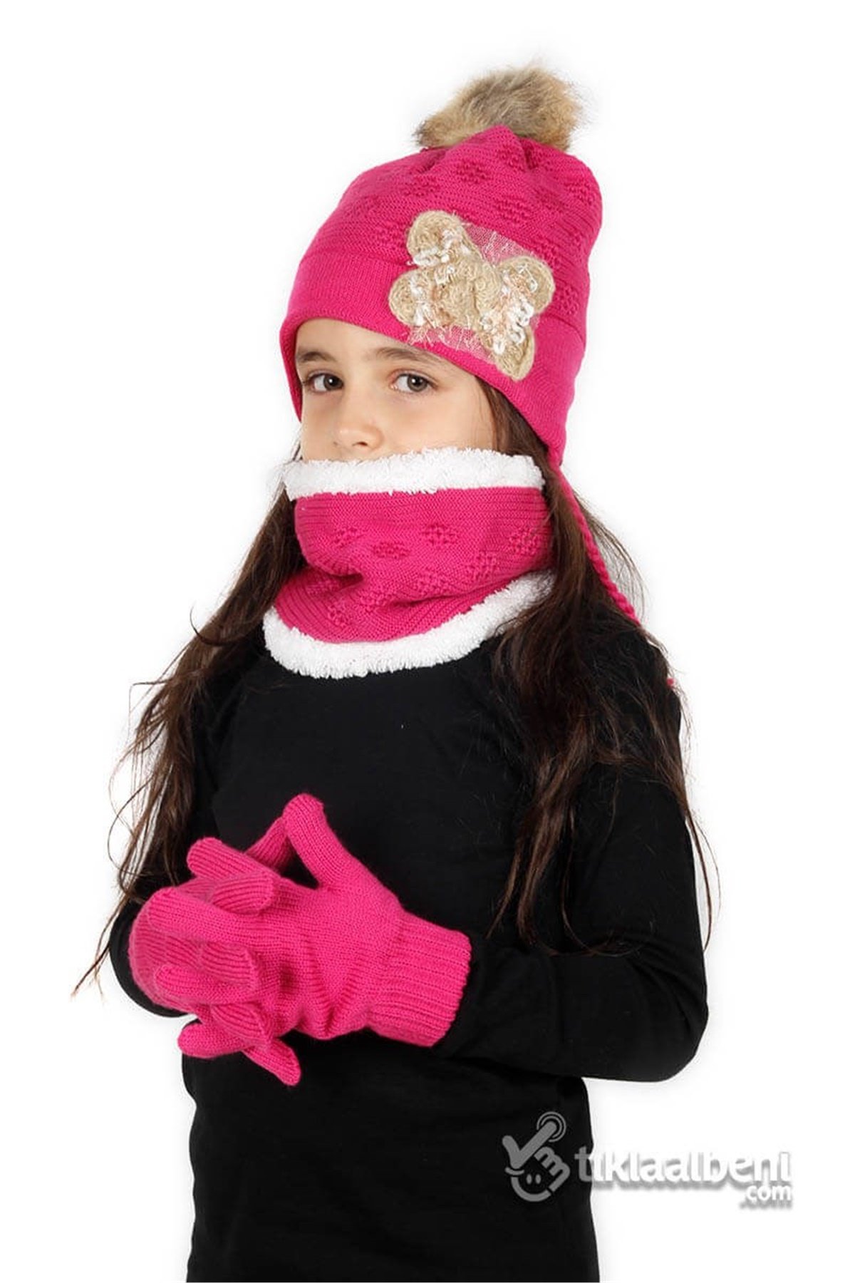 Kız Çocuk Bere Boyunluk Eldiven Takım - SV-51210