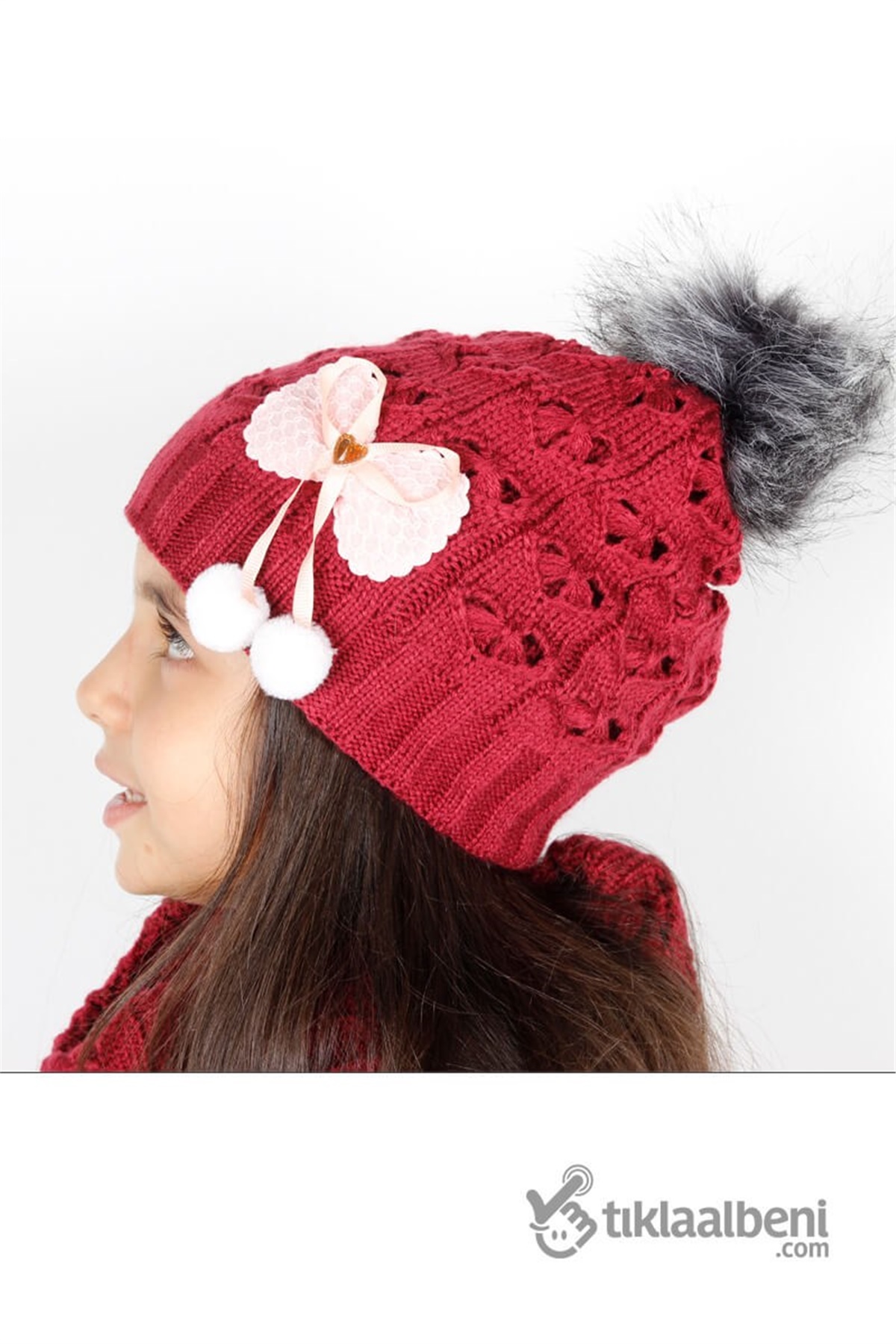 Kız Çocuk Bere Boyunluk Eldiven Üçlü Takım - SV-51212