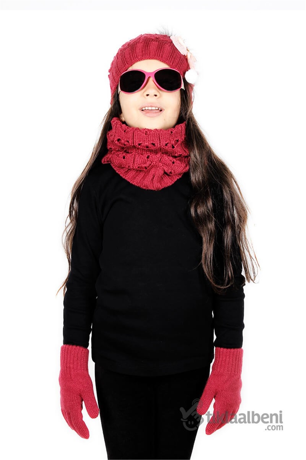 Kız Çocuk Bere Boyunluk Eldiven Üçlü Takım - SV-51212
