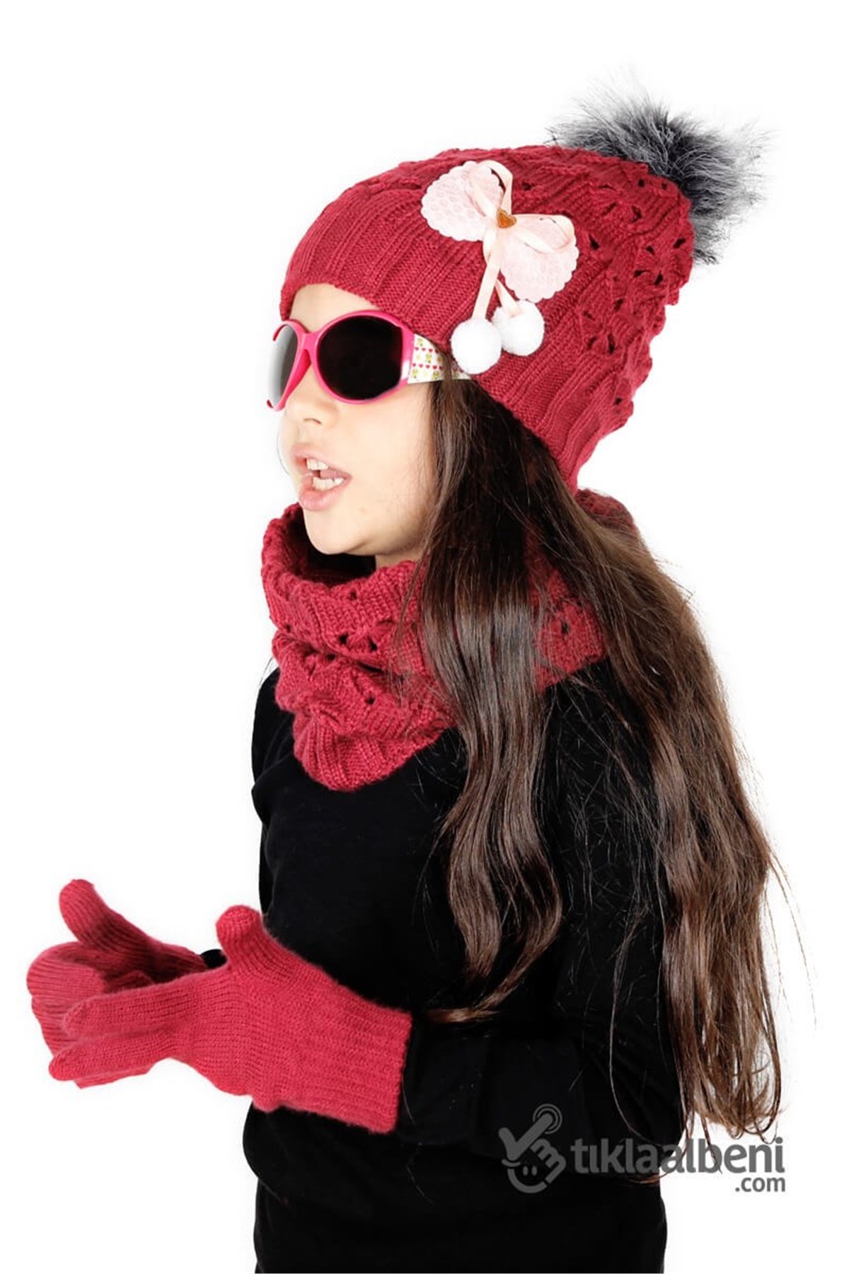 Kız Çocuk Bere Boyunluk Eldiven Üçlü Takım - SV-51212