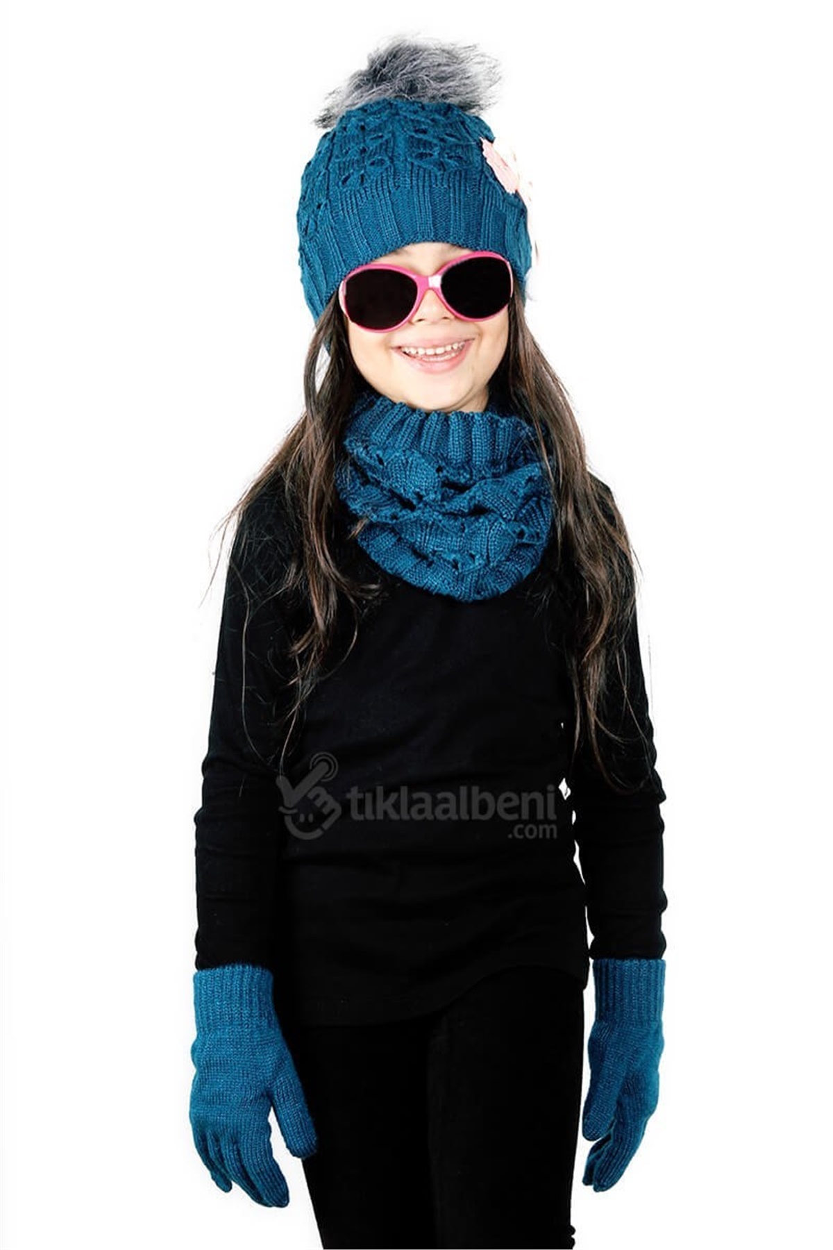 Kız Çocuk Bere Boyunluk Eldiven Üçlü Takım - SV-51212