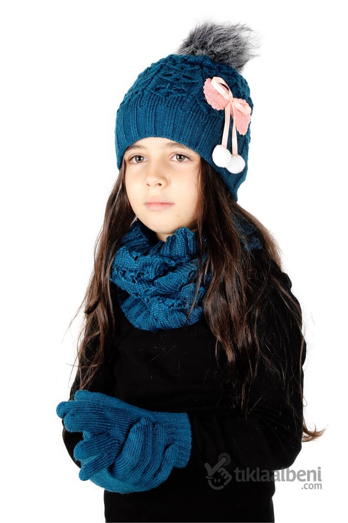 Kız Çocuk Bere Boyunluk Eldiven Takım - SV-51212-1