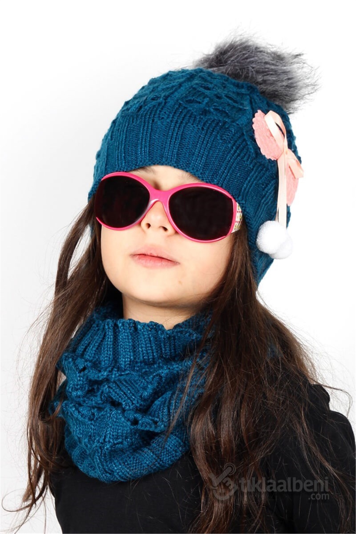 Kız Çocuk Bere Boyunluk Eldiven Üçlü Takım - SV-51212