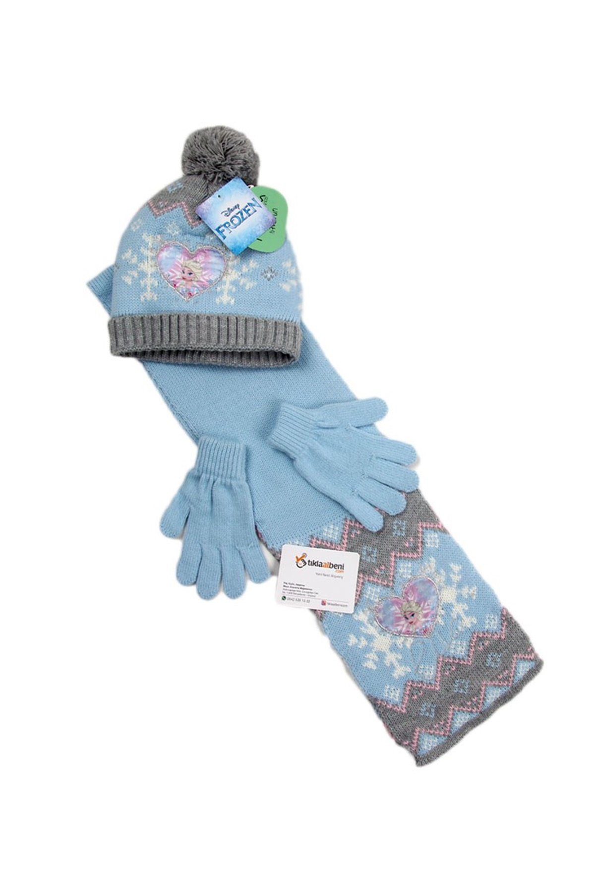 Kız Çocuk Elsa Atkı Bere Eldiven Takımı 15106 - Mavi