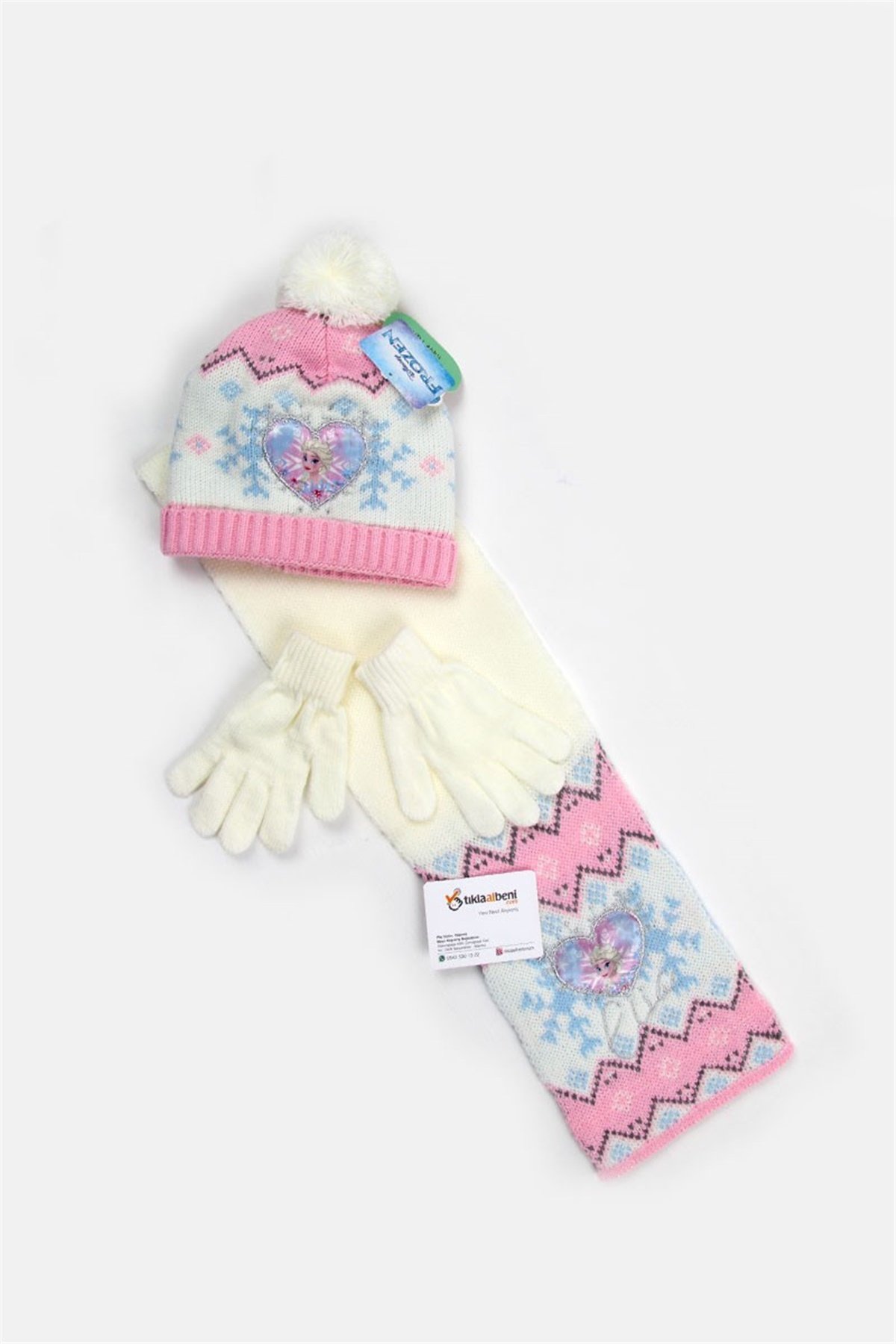 Kız Çocuk Elsalı Atkı Bere Eldiven Seti 15106 - Pembe 