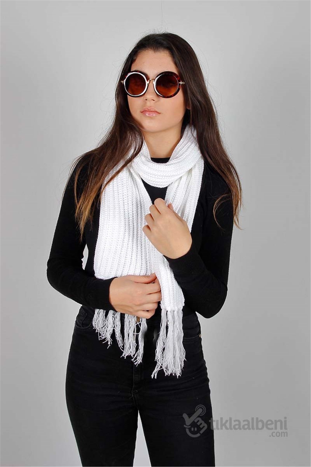 Klasik Bayan Atkı FRM-5066 Beyaz