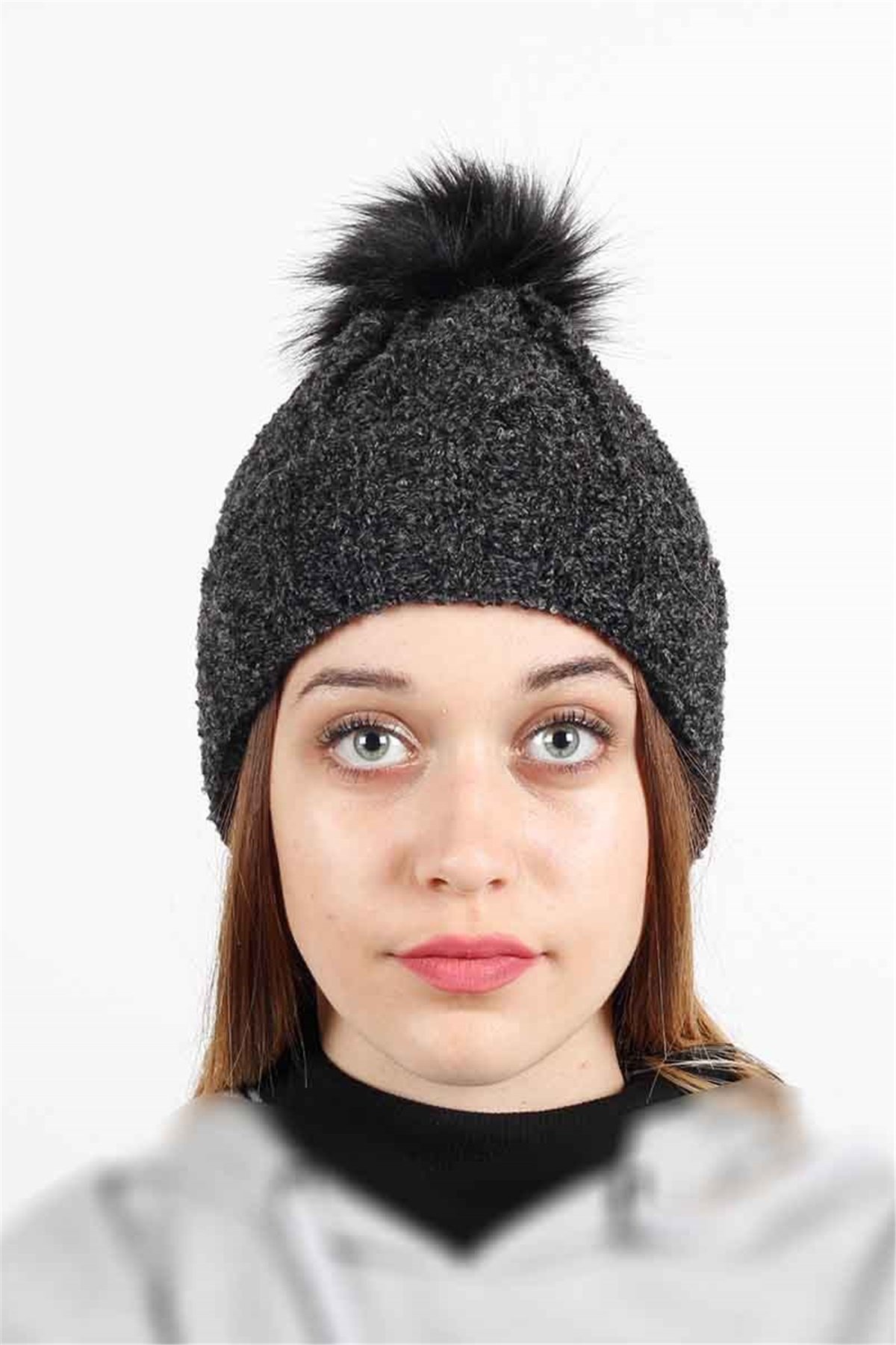 Kürklü Bayan Bere - FRM-40 Kırçıllı Antrasit