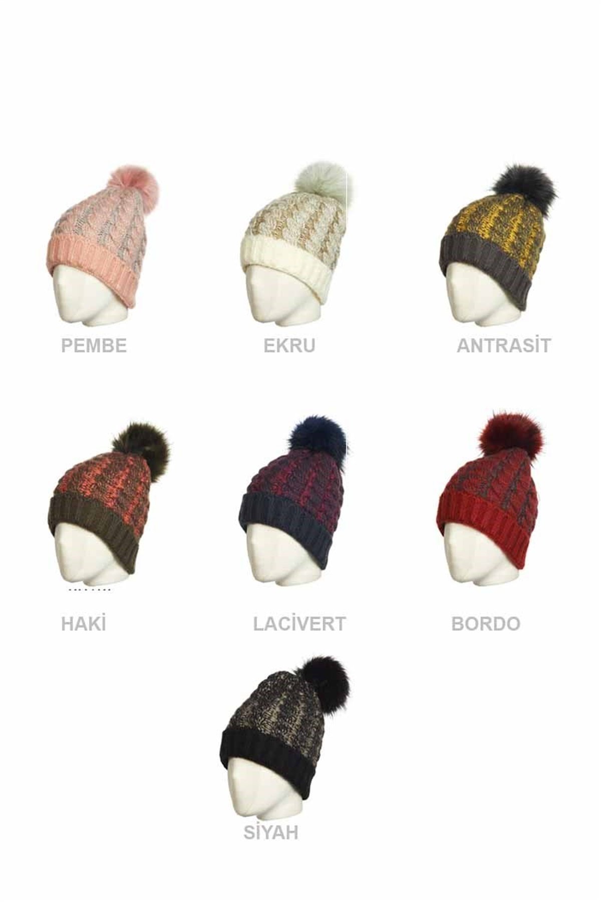 Kürklü Bayan Ponponlu Bere - Fonem 12352 - Siyah