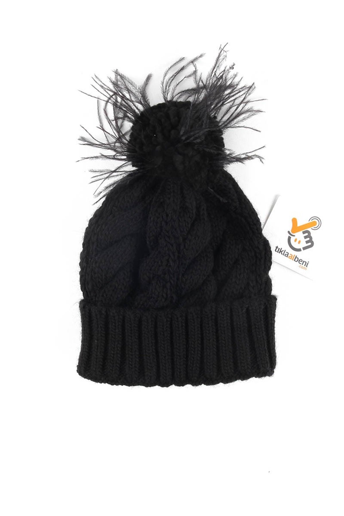 Kuş Tüyü Tarzı Kürklü Bayan Bere Siyah