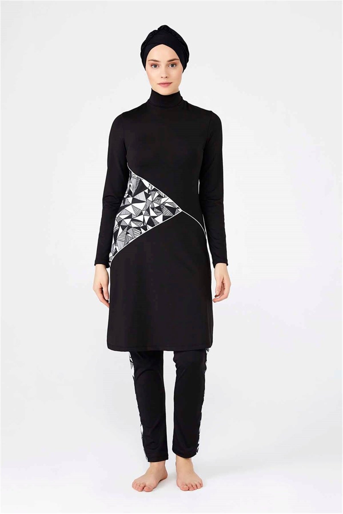 Otantik Desenli Büyük Beden Tesettür Mayo T0476